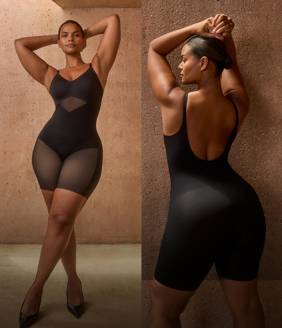 Model wearing the Low-Back Bodysuit
